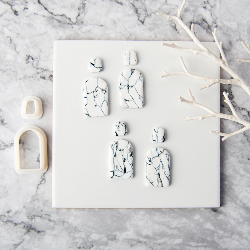 Geometrinė auskarų liejimo forma iš polimero molio, marmoro raštas, pjovimo forma DIY papuošalams