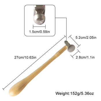 Nerūdijančio plieno plaktukas su apvalia galva, skirtas juvelyrikai ir odiniams darbams, auksavimo įrankis, medinė rankena