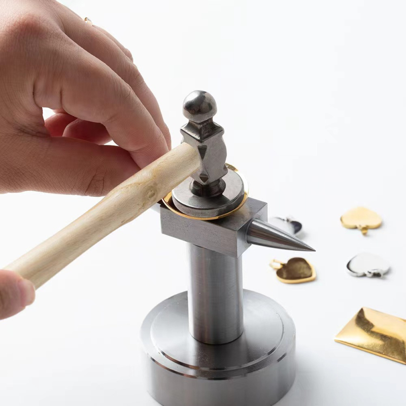 Nerūdijančio plieno plaktukas su apvalia galva, skirtas juvelyrikai ir odiniams darbams, auksavimo įrankis, medinė rankena