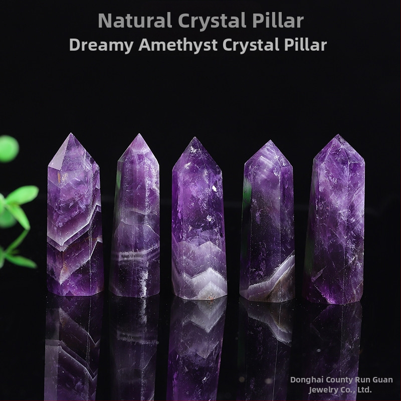 Ametisto kristalų kolona, Runguan Jewelry prekės ženklas, modernus minimalistinis stilius, pakuotė atskirame PP maišelyje
