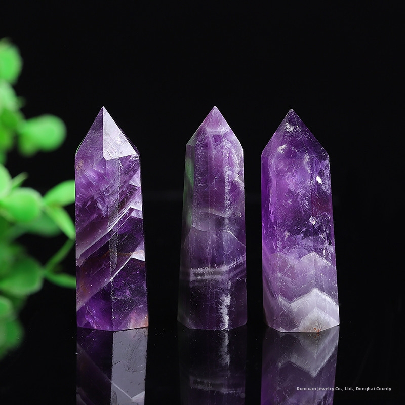 Ametisto kristalų kolona, Runguan Jewelry prekės ženklas, modernus minimalistinis stilius, pakuotė atskirame PP maišelyje