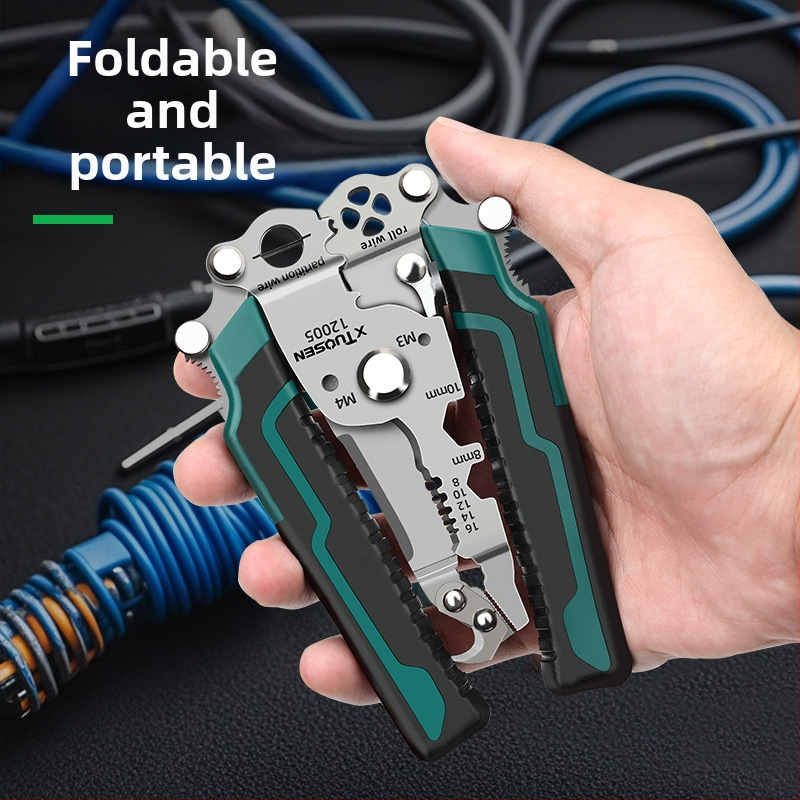 XTuosen сгъваеми клещи за оголване на проводници – рязане и кримпване, остри челюсти, тегло 0,22 кг