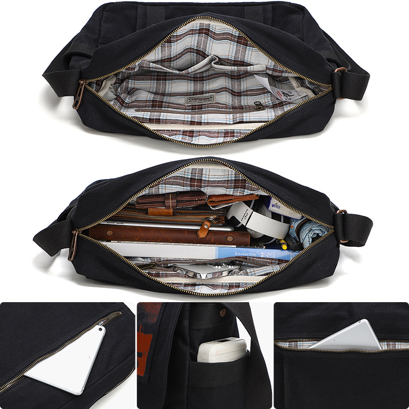 Férfi vászon crossbody táska — városi egyszerűség, belső vászon bélés, egyszínű dizájn, kopásálló.