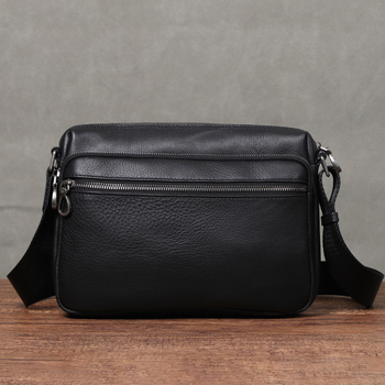 Мъжка кожена кръстосана чанта през рамо, естествена кожа, горен слой телешка кожа, с разширяваща функция, едноцветна, подплата полиестер