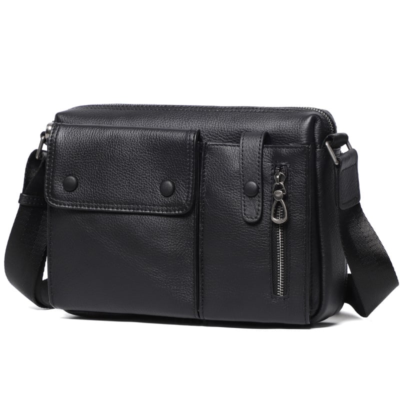 Férfi crossbody táska valódi bőrből, felső réteg marhabőrből, bővítési funkcióval, egyszínű, poliészter bélés