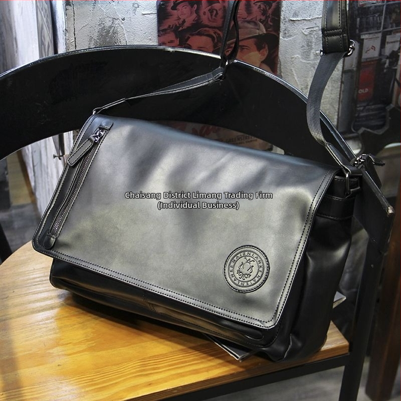 Férfi vállon átvethető táska, koreai-stílusú, nagy kapacitású dokumentumtáska, PU anyag, PU bélés
