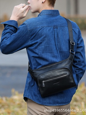 Мъжка чанта през рамо от естествена кожа, текстура на личи, подплата полиестер, есен 2024