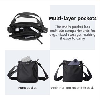 Férfi válltáska, városi minimalist stílus, Oxford szövet, poliészter bélés, egyszínű mintázat