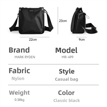 Férfi válltáska, városi minimalist stílus, Oxford szövet, poliészter bélés, egyszínű mintázat