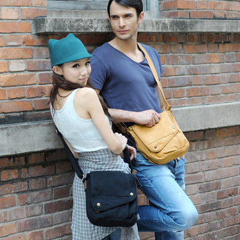 Мъжка кръстосана чанта за през рамо, канвас, износоустойчива, уличен стил, едноцветен дизайн