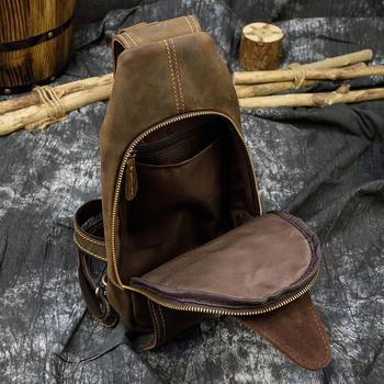 Мъжка кожена чанта за гръдния кош – Urban Simplicity, първи слой кожа, устойчива на износване, подплата полиестер-памук, модел 9340