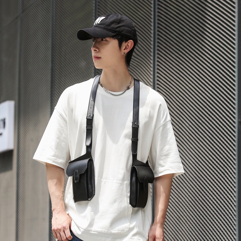 Мъжка чанта за гърдите, PU материал, ултра лека, намалява натоварването, Kangxiu