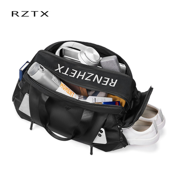 Κ Crossbody αδιάβροχη ταξιδιωτική τσάντα με διαχωρισμό στεγνό-υγρό, φερμουάρ, υλικό ανθρακονημάτων, επένδυση denim