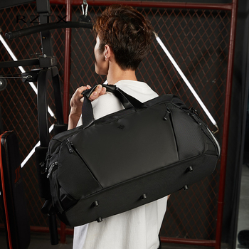 Κ Crossbody αδιάβροχη ταξιδιωτική τσάντα με διαχωρισμό στεγνό-υγρό, φερμουάρ, υλικό ανθρακονημάτων, επένδυση denim