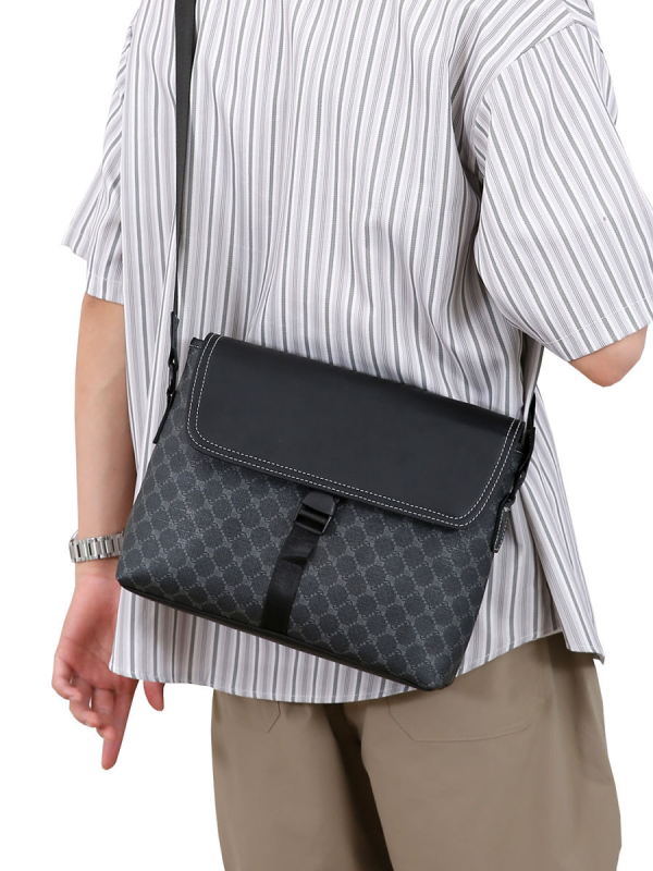 Férfi válltáska városi minimalist stílusban, PVC anyag, PU bélés, vízálló, kopásálló, bővíthető