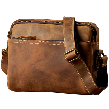 Férfi váll- táska valódi bőrből, városi egyszerű stílus, modell 2032, poliészter bélés