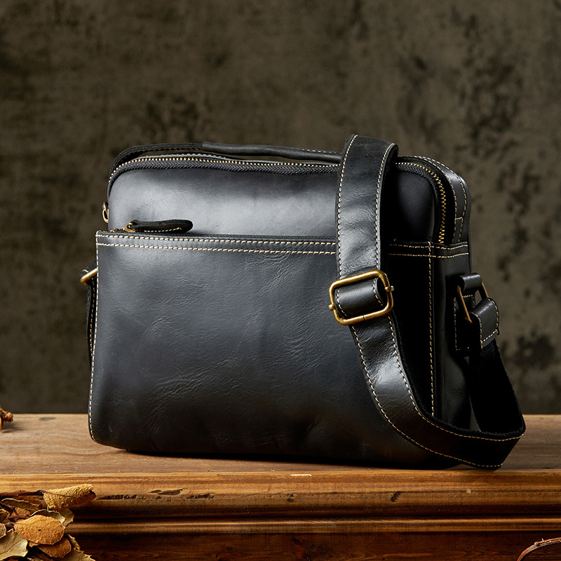 Férfi váll- táska valódi bőrből, városi egyszerű stílus, modell 2032, poliészter bélés