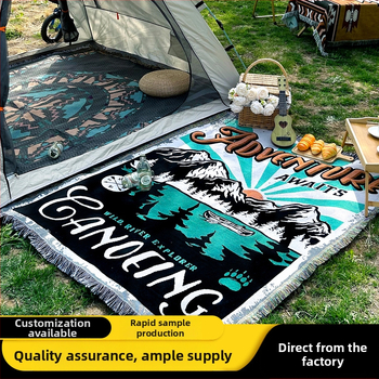 Medvilninis pledas sofai su kutais yra džakardo raštu, 800-999 g, peizažo raštas, šiuolaikiškas paprastas stilius, tinkamas visoms metų laikams