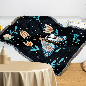 Bohemiško stiliaus gobeleno džakardo pledas svetainei, poliesterio-pamuko mišinys, 800–999 g, gėlių raštas, pritaikymas, tinkamas visoms sezono laikams