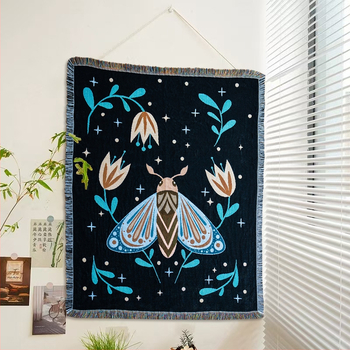 Bohemiško stiliaus gobeleno džakardo pledas svetainei, poliesterio-pamuko mišinys, 800–999 g, gėlių raštas, pritaikymas, tinkamas visoms sezono laikams