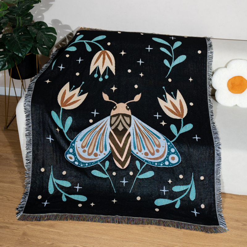 Bohemiško stiliaus gobeleno džakardo pledas svetainei, poliesterio-pamuko mišinys, 800–999 g, gėlių raštas, pritaikymas, tinkamas visoms sezono laikams