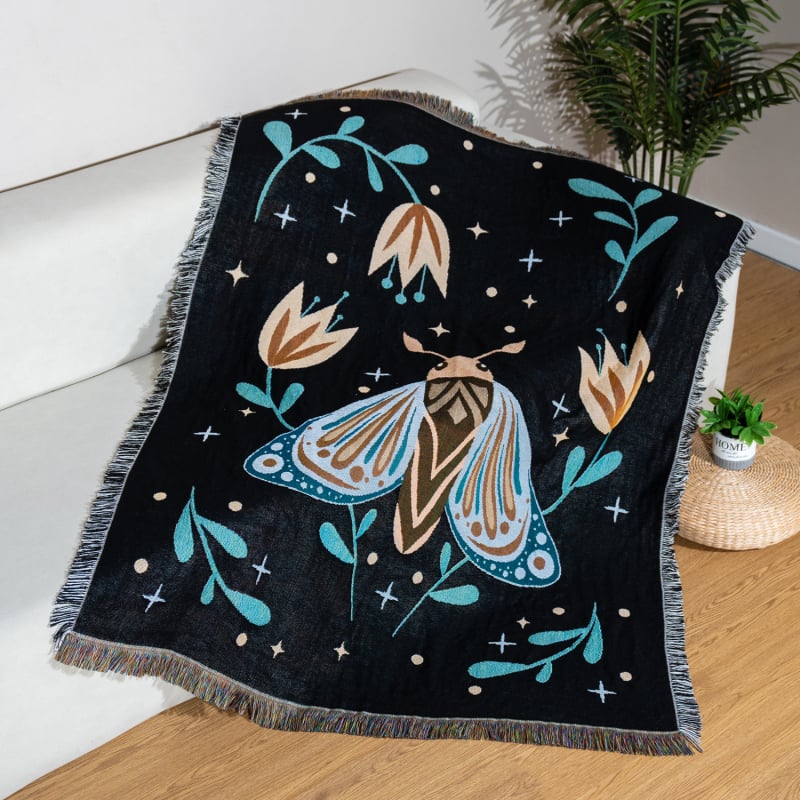 Bohemiško stiliaus gobeleno džakardo pledas svetainei, poliesterio-pamuko mišinys, 800–999 g, gėlių raštas, pritaikymas, tinkamas visoms sezono laikams