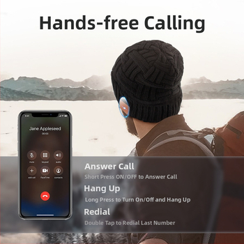 Безжична Bluetooth шапка с вградени слушалки, двуканално стерео, Bluetooth 5.0, обхват 15 м, живот на батерията над 8 ч