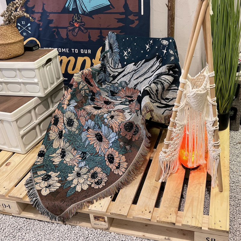 Medvilninė kempingo ir lauko pledė — 1,0–1,5 kg, visiems metų laikams, Instagram stiliaus bohemiškas dizainas