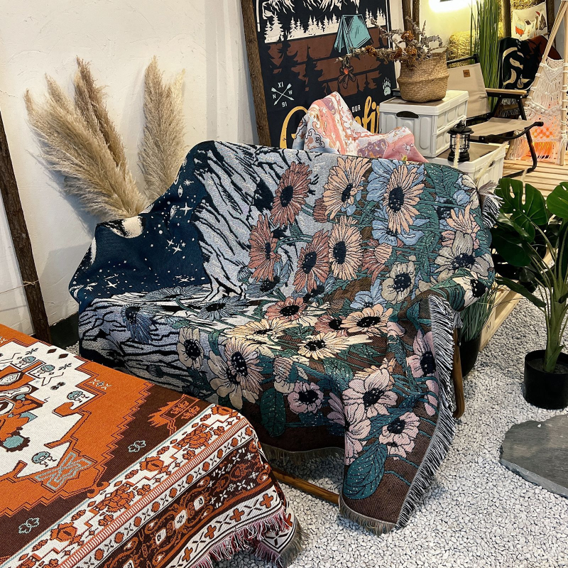 Medvilninė kempingo ir lauko pledė — 1,0–1,5 kg, visiems metų laikams, Instagram stiliaus bohemiškas dizainas