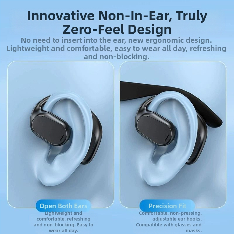 Bezdrôtové slúchadlá s kostnou vodivosťou – otvorené ucho, visiaci dizajn, Bluetooth 5.3, dosah 10 m, výdrž >8 h