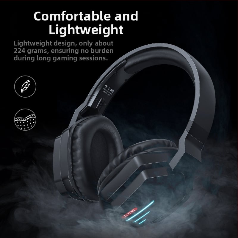 ONIKUMA B60 Bluetooth слушалки за игри, шумопотискане, безжичен стерео звук, LED осветление, батерия над 8 часа