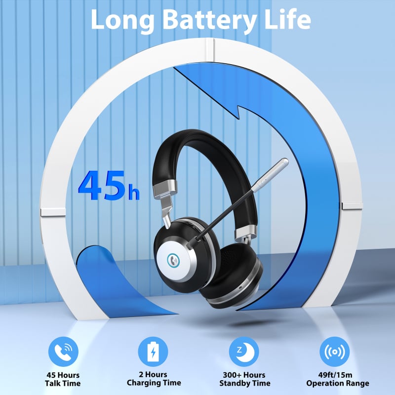 Vonztek BT-882M-ANC vezeték nélküli fejhallgató otthoni irodai használatra, aktív zajszűrés, 40 mm meghajtók, beépített mikrofon