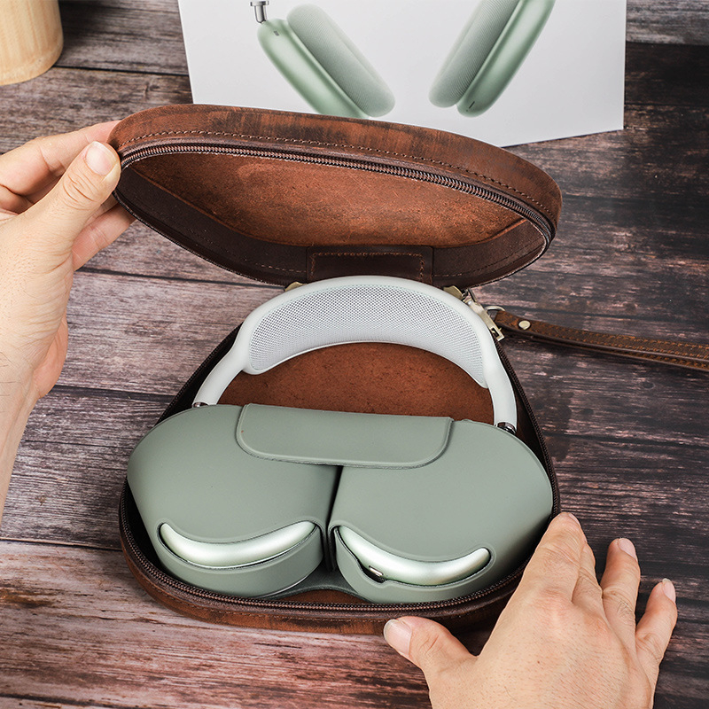 AirPods Max ādas aizsargs no pirmās klases liellādas ādas ar reljefa dizainu, pārnēsājams un universāls