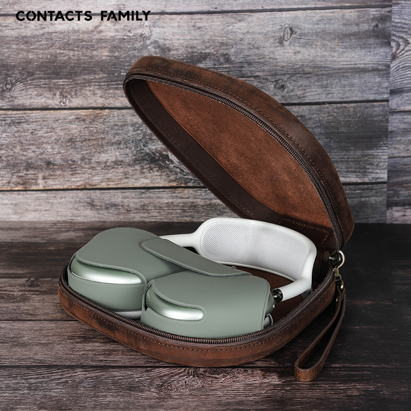 Θήκη προστασίας AirPods Max από κορυφαίο δέρμα βοοειδών με ανάγλυφο σχέδιο, φορητή και καθολική