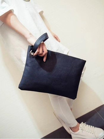 Uniszex PU kézitáska | Zipzáros zárás | Vízszintes négyzetes forma | Telefontok zseb | Nagy kapacitás