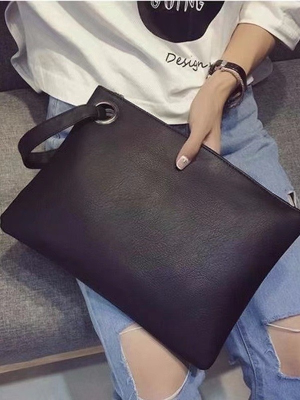 Uniszex PU kézitáska | Zipzáros zárás | Vízszintes négyzetes forma | Telefontok zseb | Nagy kapacitás