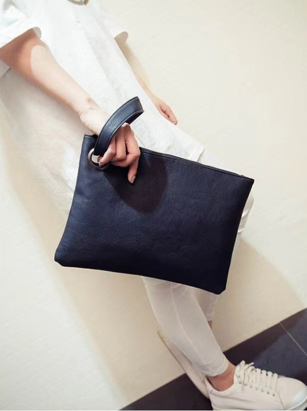 Uniszex PU kézitáska | Zipzáros zárás | Vízszintes négyzetes forma | Telefontok zseb | Nagy kapacitás