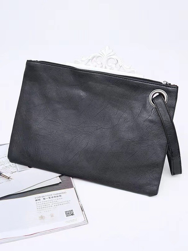 Uniszex PU kézitáska | Zipzáros zárás | Vízszintes négyzetes forma | Telefontok zseb | Nagy kapacitás