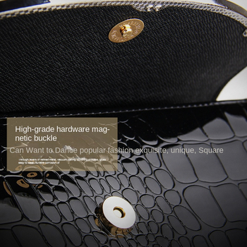 PU krokodil mintás Envelope retikül fedéllel, nagy kapacitás, vízszintes négyszög alakú, cipzáras zárás, belső zsebek: cipzáras zseb, telefonzseb, kis zseb