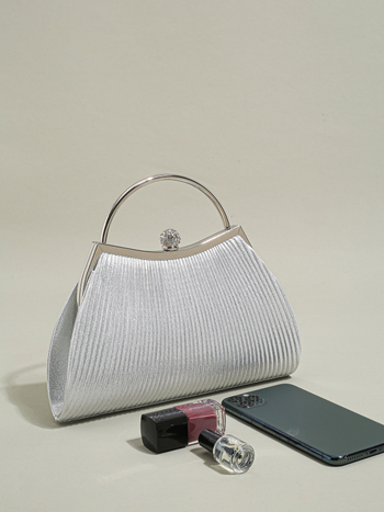 Geantă de seară crossbody cu pliuri, material poliester, căptușeală poliester, formă scoică, închidere cu lacăt