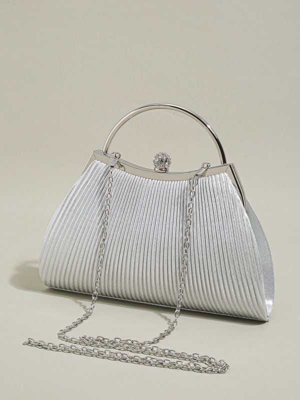 Geantă de seară crossbody cu pliuri, material poliester, căptușeală poliester, formă scoică, închidere cu lacăt