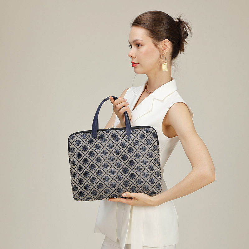 Geantă pentru laptop din PU, stil urban simplu, formă orizontal pătrată, închidere cu fermoar, căptușeală din poliester, buzunare interne: buzunar secret cu fermoar, buzunar pentru telefon și buzunar pentru ID.