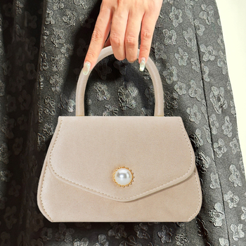 Geantă de mână cu perle, stil urban simplu, piele PU, formă pătrată mică, formă orizontală, închidere cu capac