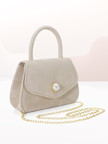 Geantă de mână cu perle, stil urban simplu, piele PU, formă pătrată mică, formă orizontală, închidere cu capac