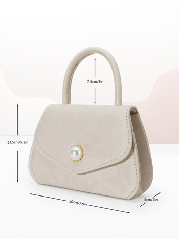 Geantă de mână cu perle, stil urban simplu, piele PU, formă pătrată mică, formă orizontală, închidere cu capac