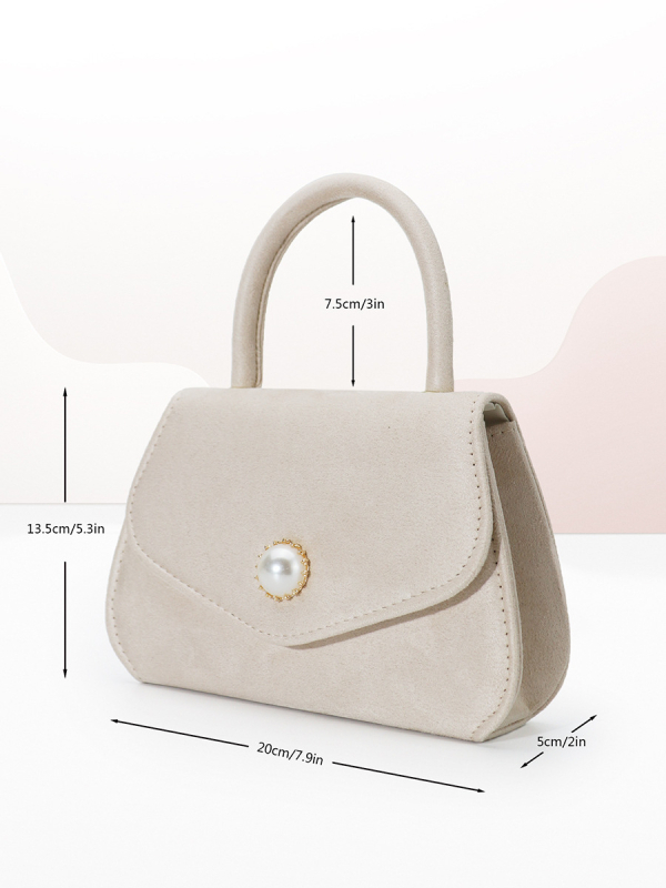 Geantă de mână cu perle, stil urban simplu, piele PU, formă pătrată mică, formă orizontală, închidere cu capac