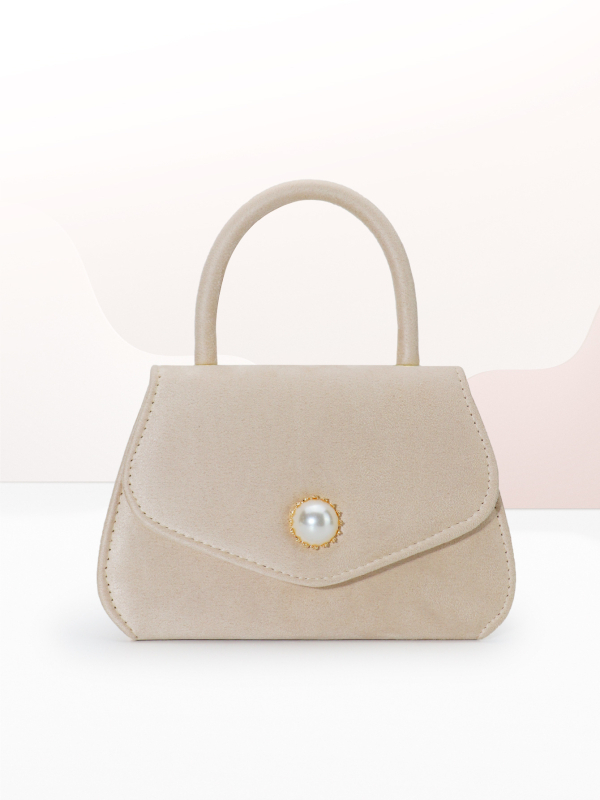 Geantă de mână cu perle, stil urban simplu, piele PU, formă pătrată mică, formă orizontală, închidere cu capac