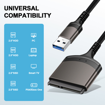 Αντάπτορας USB 3.0 σε SATA για δίσκο 2,5 ιντσών με περίβλημα από κράμα αλουμινίου, καλώδιο χαλκού 23 cm, μοντέλο E55