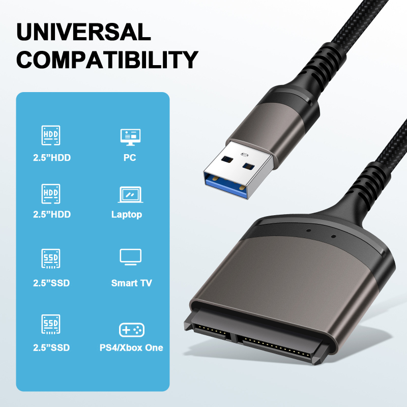 Αντάπτορας USB 3.0 σε SATA για δίσκο 2,5 ιντσών με περίβλημα από κράμα αλουμινίου, καλώδιο χαλκού 23 cm, μοντέλο E55