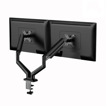 Алуминиева мониторна стойка с двойно рамо и газова пружина, телескопично повдигане и въртене; тегло 3.88 кг